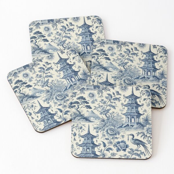 Item preview, Blue and White Vintage Chinoiserie Toile designed and sold by BioscorDesigns.
