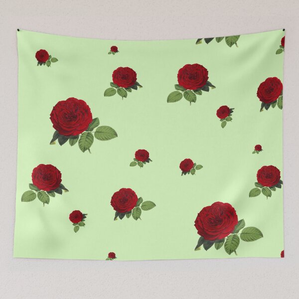 Item preview, sage green background with red and roses designed and sold by 2-Of-A-Kind.