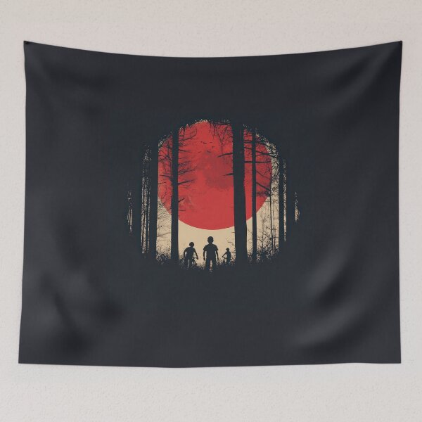 Item preview, Silhouettes of kids in a forest with a red moon. designed and sold by MystiS.