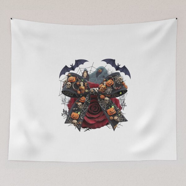 Item preview, Halloween Skull Bow with Pumpkins and Bats for Spooky Gothic Decorations designed and sold by love3617.