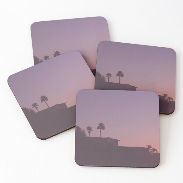 Item preview, Los Angeles, USA I Los Angeles california skyline in a pastel violet pink sunset sky with palm trees with the silhouette contrasting of Hollywood and Beverly Hills villas from the Griffith Observatory designed and sold by Julie Travel Photography.