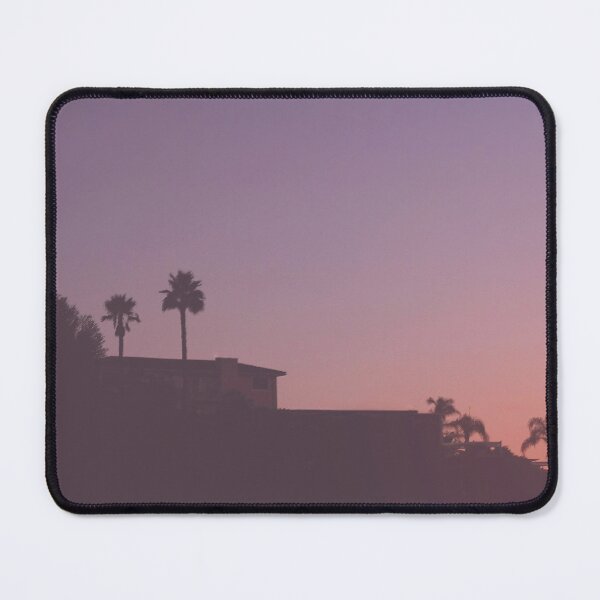 Item preview, Los Angeles, USA I Los Angeles california skyline in a pastel violet pink sunset sky with palm trees with the silhouette contrasting of Hollywood and Beverly Hills villas from the Griffith Observatory designed and sold by Julie Travel Photography.