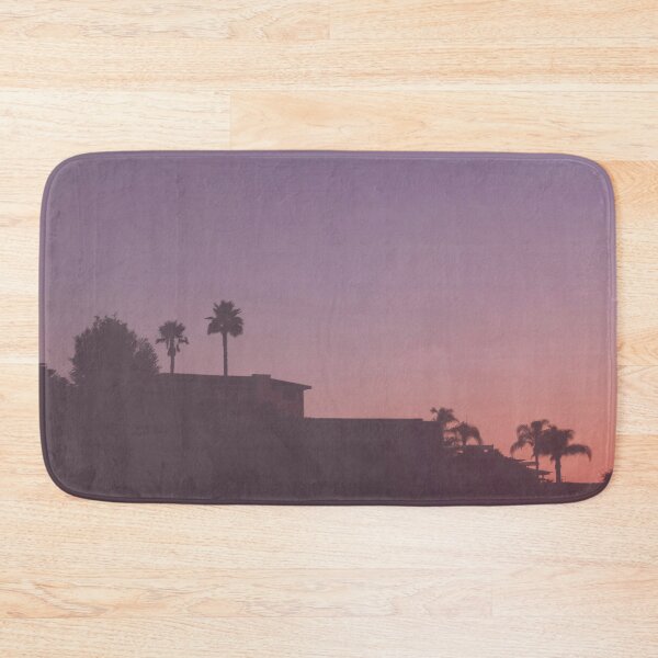 Item preview, Los Angeles, USA I Los Angeles california skyline in a pastel violet pink sunset sky with palm trees with the silhouette contrasting of Hollywood and Beverly Hills villas from the Griffith Observatory designed and sold by Julie Travel Photography.