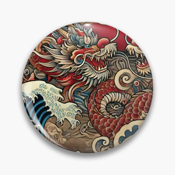 Aperçu de l'œuvre Tatouage traditionnel japonais Irezumi - Dragons et vagues créée et vendue par SakuraJapanArt.