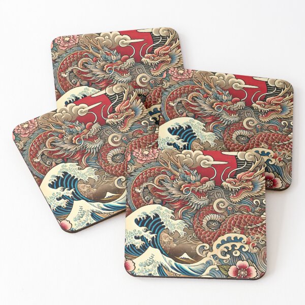 Item preview, Traditional Japanese Irezumi Tattoo Design - Dragons & Waves designed and sold by SakuraJapanArt.