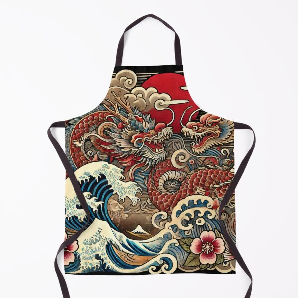 Item preview, Diseño de tatuaje tradicional japonés Irezumi: dragones y olas designed and sold by SakuraJapanArt.