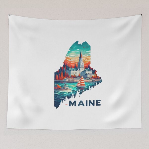 Item preview, Maine retro travel map of United States designed and sold by CleanDecor.