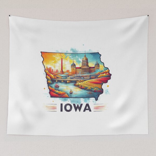 Item preview, Iowa retro travel map of United States designed and sold by CleanDecor.
