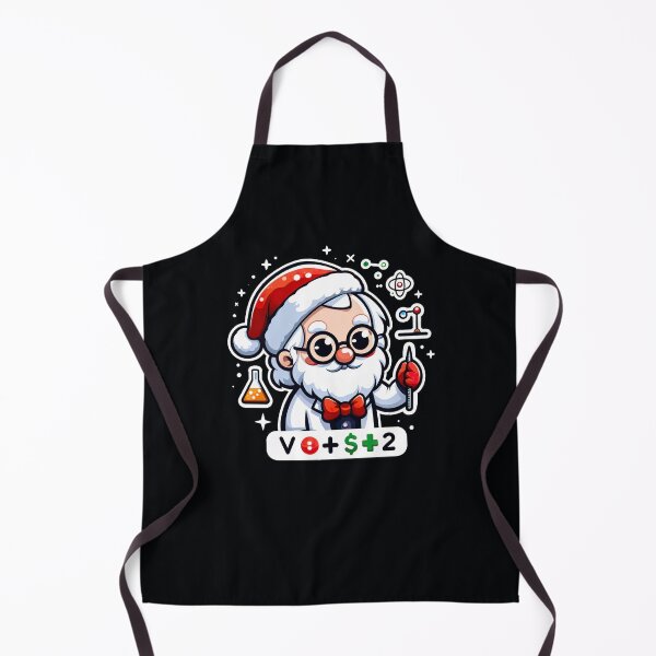 Item preview, A festive cartoon character in a Santa hat and lab coat, holding a flask and atomic model, surrounded by scientific symbols and math formulas, blending holiday cheer with science. designed and sold by ArteeInnovation.