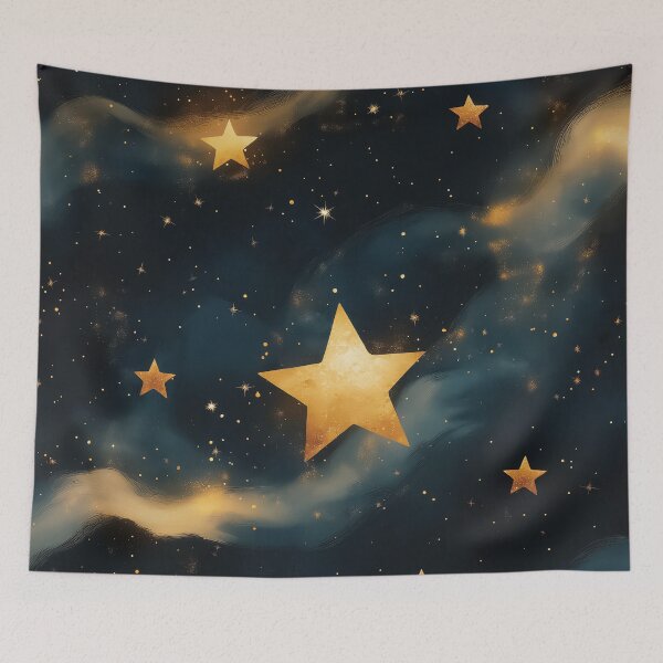 Aperçu de l'œuvre Un ciel nocturne étoilé avec des nuages tourbillonnants et des étoiles scintillantes. créée et vendue par HEMRO.