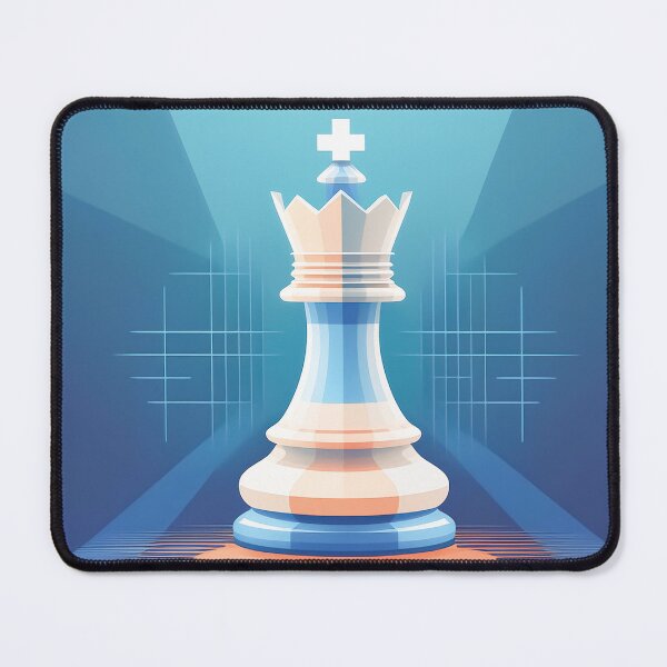 Item preview, A design of a white chess queen standing prominently in the center, against a dark blue background with a grid pattern in the distance. designed and sold by HEMRO.