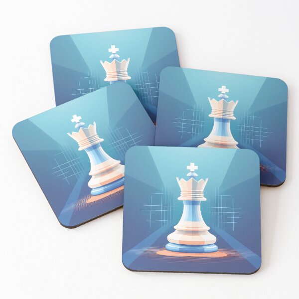 Item preview, A design of a white chess queen standing prominently in the center, against a dark blue background with a grid pattern in the distance. designed and sold by HEMRO.