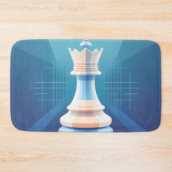 Item preview, A design of a white chess queen standing prominently in the center, against a dark blue background with a grid pattern in the distance. designed and sold by HEMRO.
