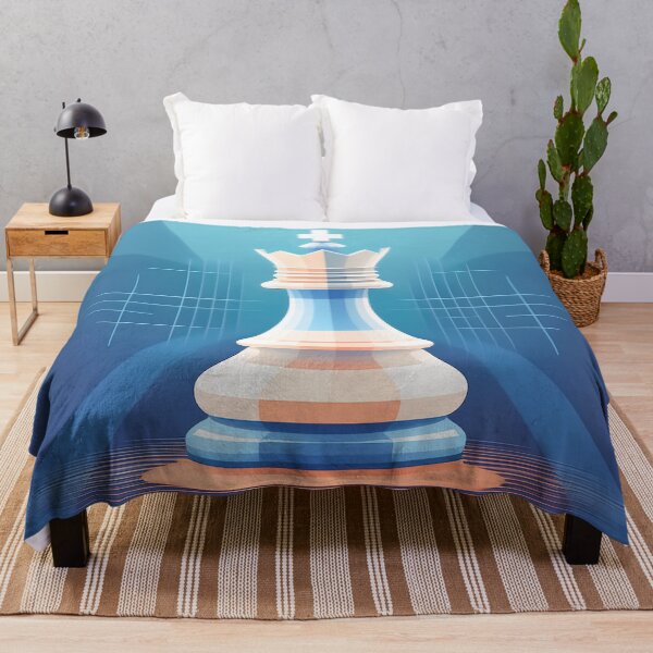 Item preview, A design of a white chess queen standing prominently in the center, against a dark blue background with a grid pattern in the distance. designed and sold by HEMRO.