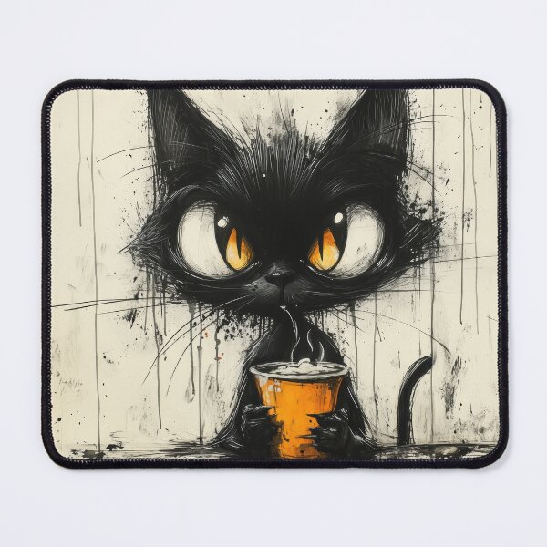 Item preview, Big-Eyed Black Cat Enjoying Coffee designed and sold by MeowMoment.