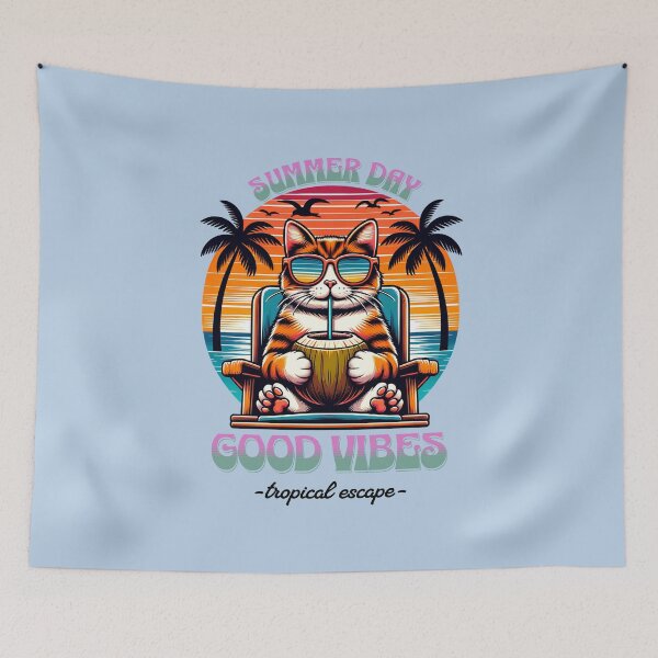Item preview, "Good Vibes Cool Cat Summer Day" T -Shirt. designed and sold by MalibuMaiden28.