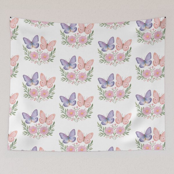 Item preview, Beautiful butterflies in shades of purple and pink are surrounded by delicate flowers designed and sold by Lucky-jl.