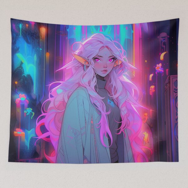 Item preview, Glowing Neon Fantasy Cathedral Anime Girl designed and sold by bubblegoth.
