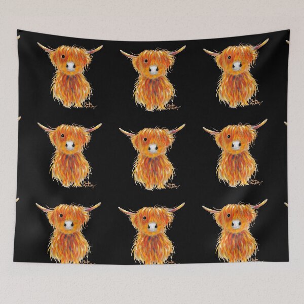 Item preview, Scottish Hairy Highland Cow ' TaTTie on BLaCK' by Shirley MacArthur designed and sold by Shirley MacArthur Art.