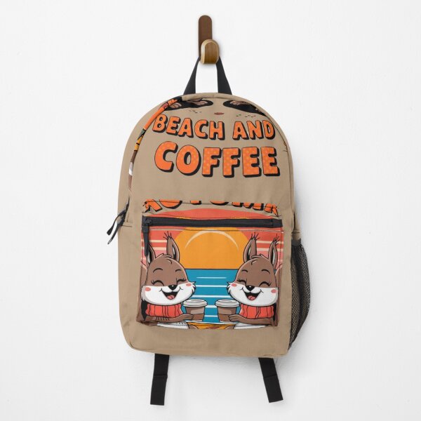 Item preview, Fall Vibes - Autumn Beach and coffee with cute squirrels and pumpkin spice latte and sunset designed and sold by pnidesign.