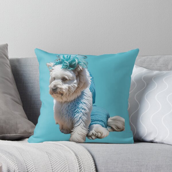 Item preview, White and blue fluffy dog designed and sold by Jennifer Morcom.