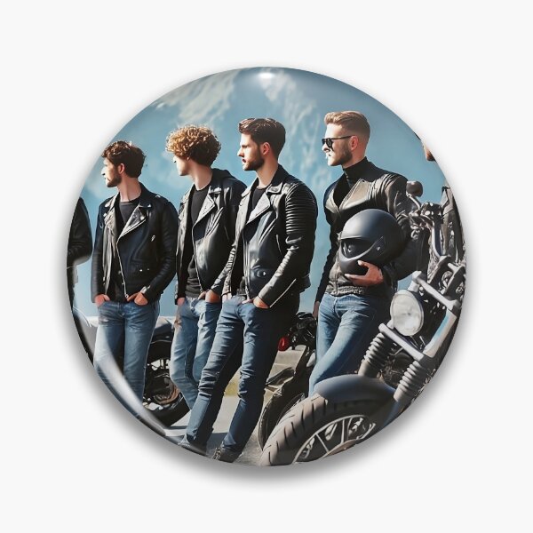 Artikelvorschau, Biker-Crew in Lederjacken mit Bergkulisse entworfen und verkauft von RabbitDesign777.