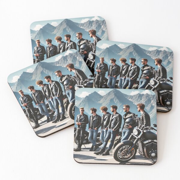 Item preview, Biker Crew in Leather Jackets with Mountain Backdrop designed and sold by RabbitDesign777.