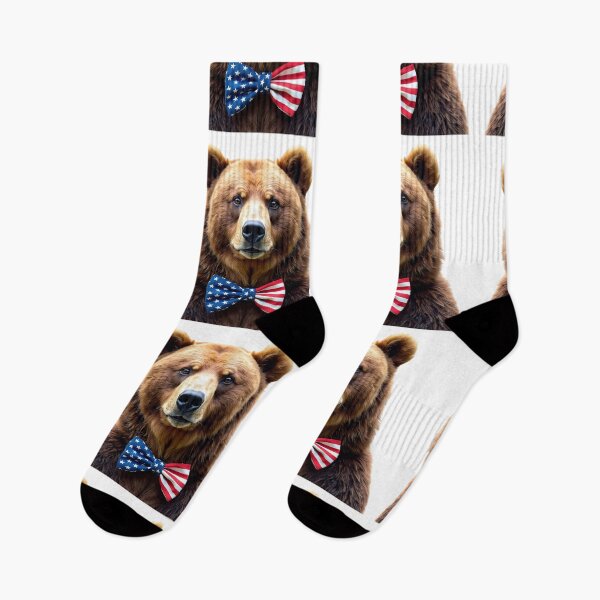 Item preview, Funny cool Grizzly Bear wearing a USA flag bow tie designed and sold by LazyOwlStore.