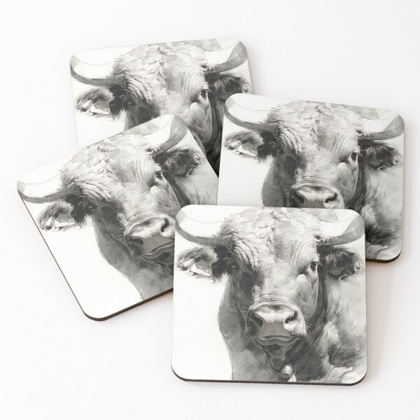 Item preview, Black and white ox pencil drawing designed and sold by Pencil-Art.
