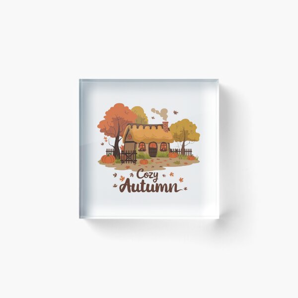 Item preview, Cozy Autumn Cottage – Warm Fall Scene with Pumpkins and Falling Leaves designed and sold by pnidesign.