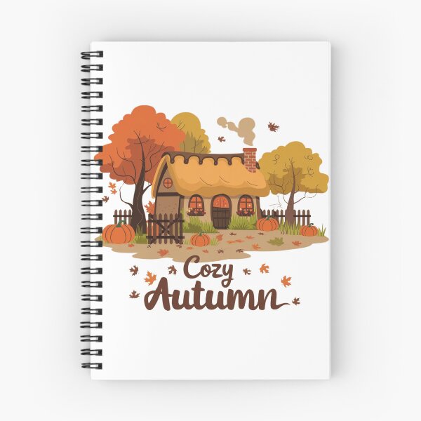 Item preview, Cozy Autumn Cottage – Warm Fall Scene with Pumpkins and Falling Leaves designed and sold by pnidesign.