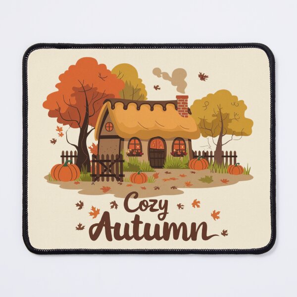 Item preview, Cozy Autumn Cottage – Warm Fall Scene with Pumpkins and Falling Leaves designed and sold by pnidesign.