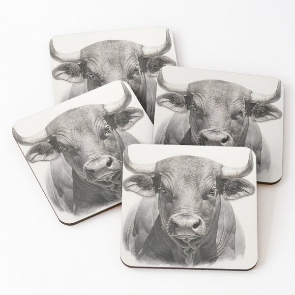 Item preview, Black and white ox pencil drawing designed and sold by Pencil-Art.