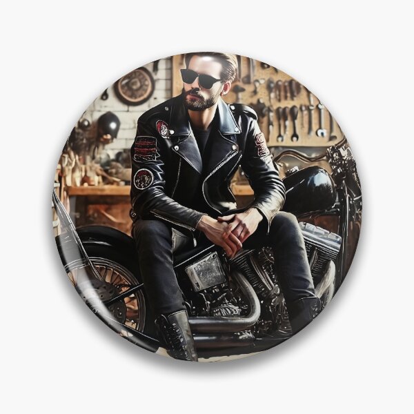 Artikelvorschau, Biker in Lederjacke in Vintage-Werkstatt entworfen und verkauft von RabbitDesign777.