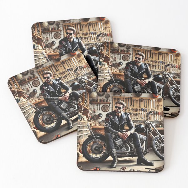 Item preview, Biker in Leather Jacket in Vintage Workshop designed and sold by RabbitDesign777.