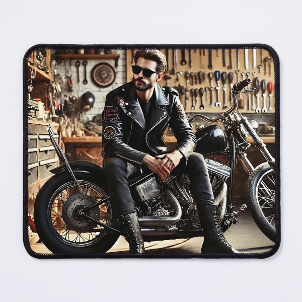 Item preview, Biker in Leather Jacket in Vintage Workshop designed and sold by RabbitDesign777.