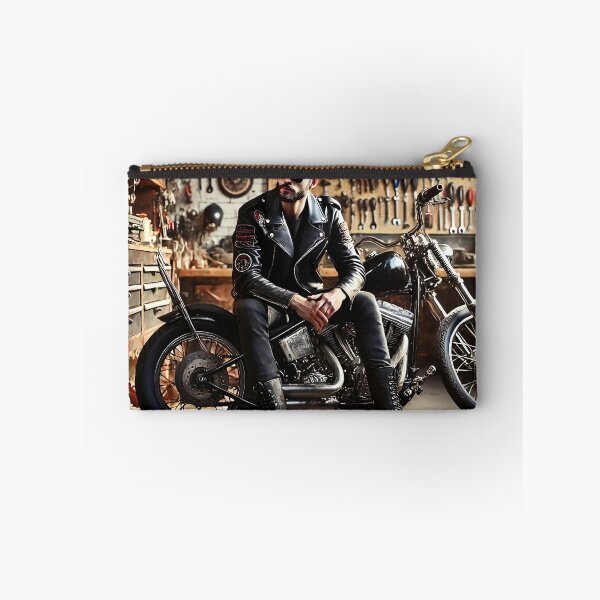 Item preview, Biker in Leather Jacket in Vintage Workshop designed and sold by RabbitDesign777.