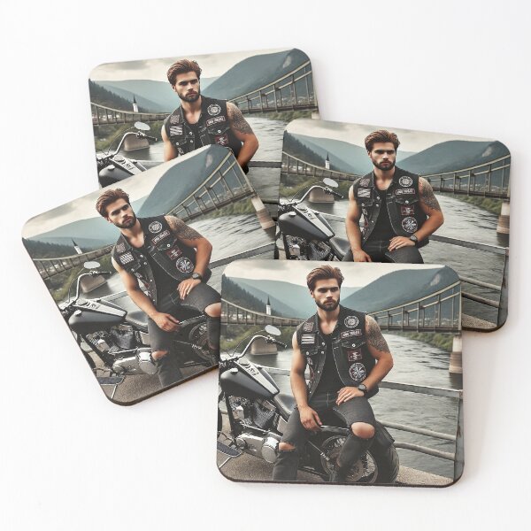 Item preview, Ciclista descansando junto al río con motocicleta designed and sold by RabbitDesign777.