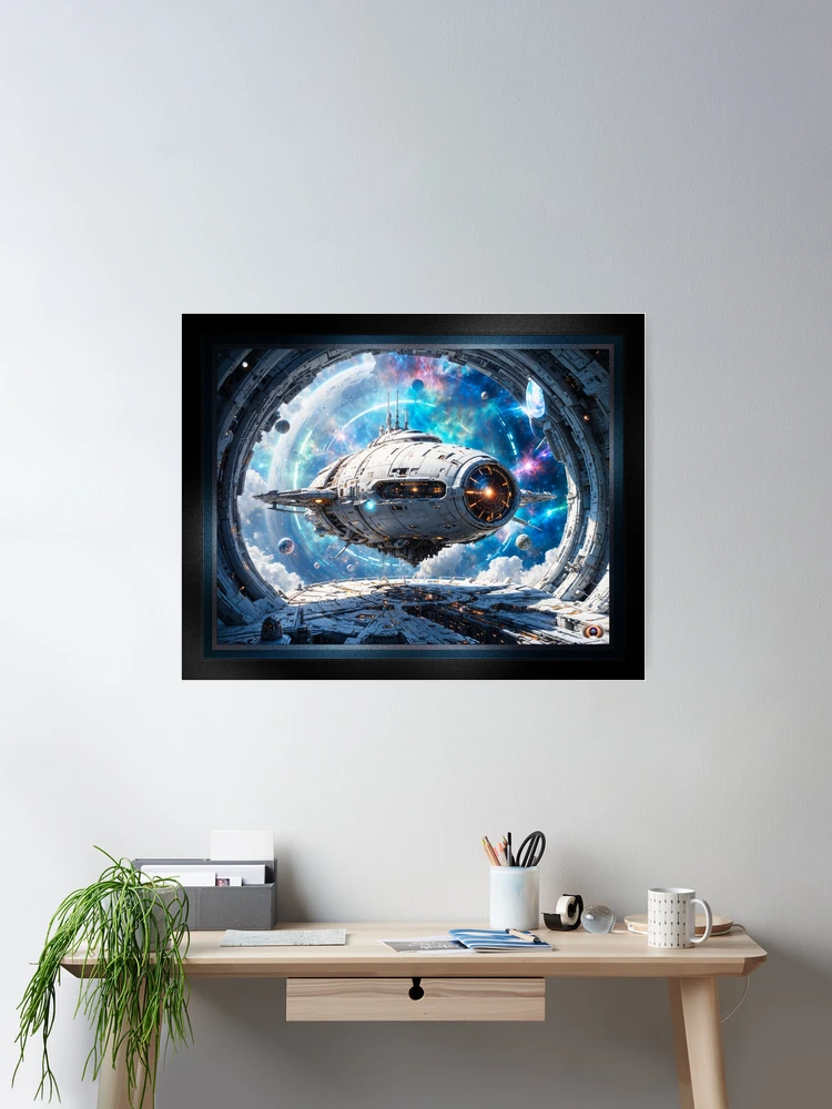 The Spacecraft Cripisin Docked at Heritan Station Breathtaking AI Concept Art by Xzendor7 Wall Decor Poster Art Print
