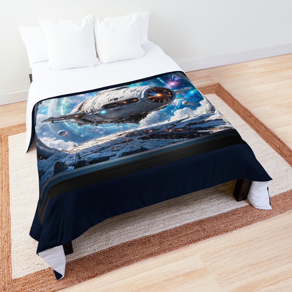 The Spacecraft Cripisin Docked at Heritan Station Breathtaking AI Concept Art by Xzendor7 Decorative Art Print Comforter
