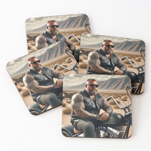 Item preview, Motociclista tatuado en el desierto con motocicleta personalizada designed and sold by RabbitDesign777.