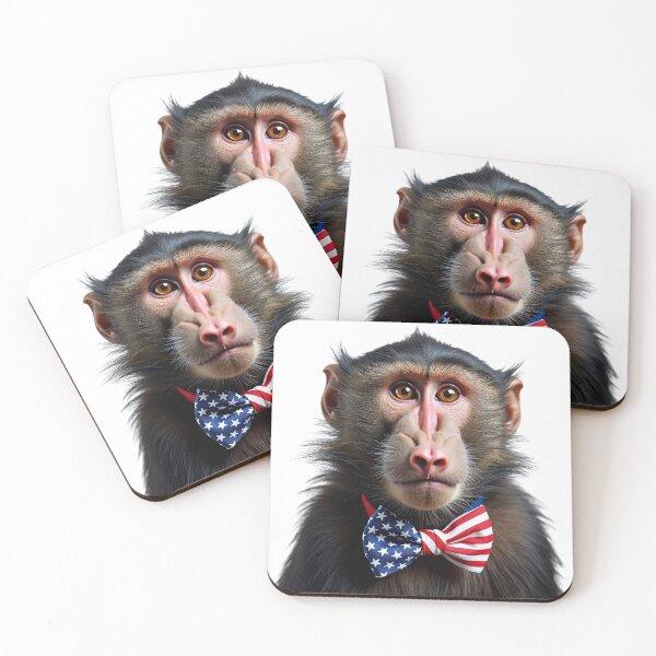 Item preview, Funny cool Baboon wearing a USA flag bow tie designed and sold by LazyOwlStore.
