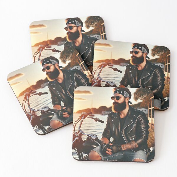 Item preview, Biker Relaxing by Waterfront at Sunset designed and sold by RabbitDesign777.