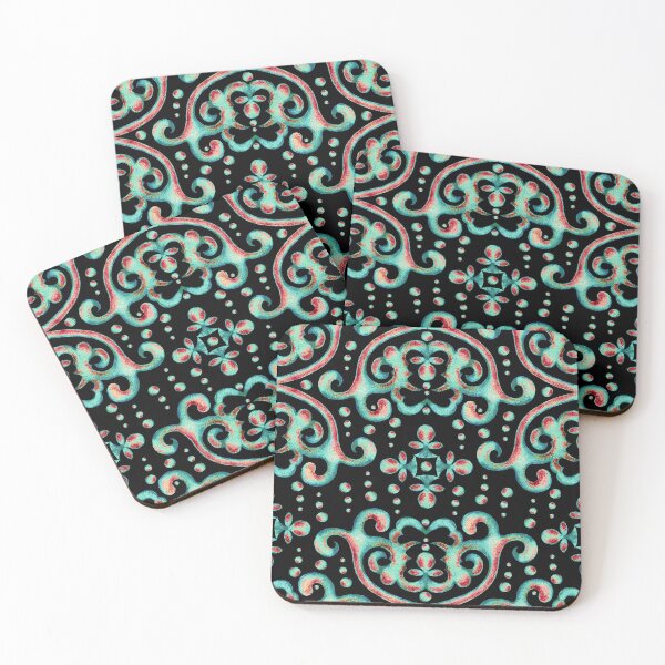 Item preview, Byzantine pattern, Red and turquoise on a black background designed and sold by Alex  Blud.