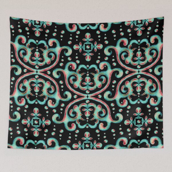Item preview, Byzantine pattern, Red and turquoise on a black background designed and sold by Alex  Blud.