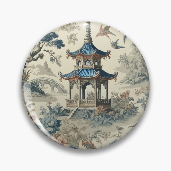 Item preview, Vintage Floral Chinoiserie Toile designed and sold by BioscorDesigns.