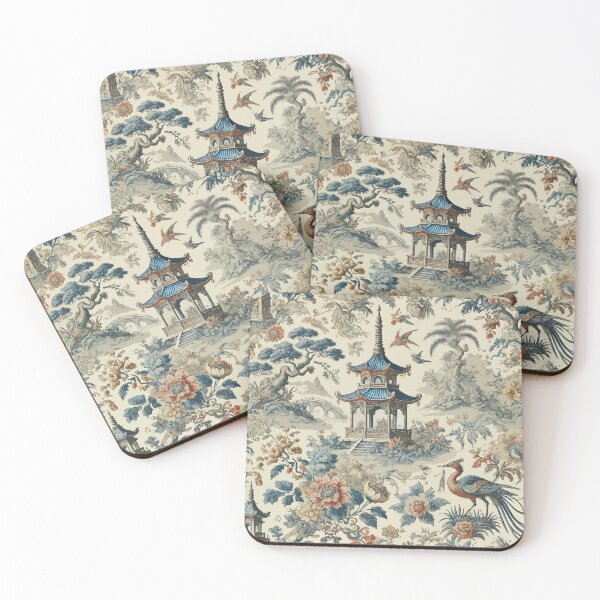 Item preview, Vintage Floral Chinoiserie Toile designed and sold by BioscorDesigns.