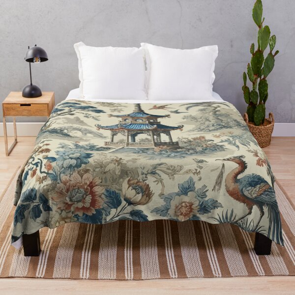 Item preview, Vintage Floral Chinoiserie Toile designed and sold by BioscorDesigns.