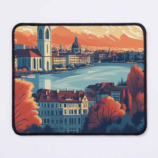 Item preview, Vintage Zurich City Skyline Art Print | Retro Swiss Travel Poster | Iconic Lake Zurich & Grossmünster Wall Decor | Zurich City Artwork | Mid-Century Modern Design designed and sold by nomiraclehere.