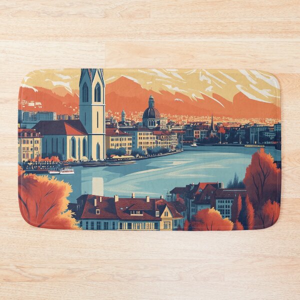 Item preview, Vintage Zurich City Skyline Art Print | Retro Swiss Travel Poster | Iconic Lake Zurich & Grossmünster Wall Decor | Zurich City Artwork | Mid-Century Modern Design designed and sold by nomiraclehere.